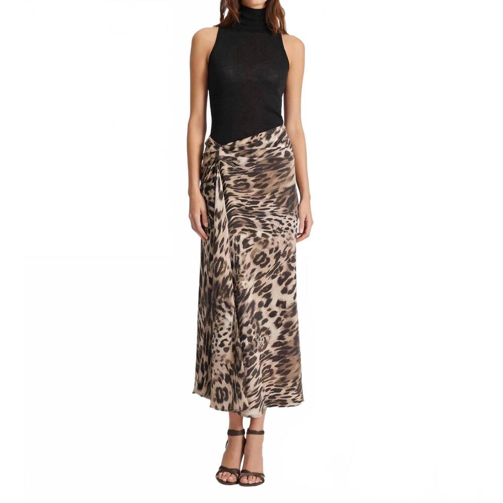 NEW THEO THE LABEL danae ruched skirt in leopard